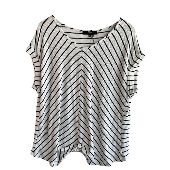COIN‎ 1804  Lace StripeTunic Top Short Sleeve Casual Comfy White/Black 2X NWT - Picture 1 of 9